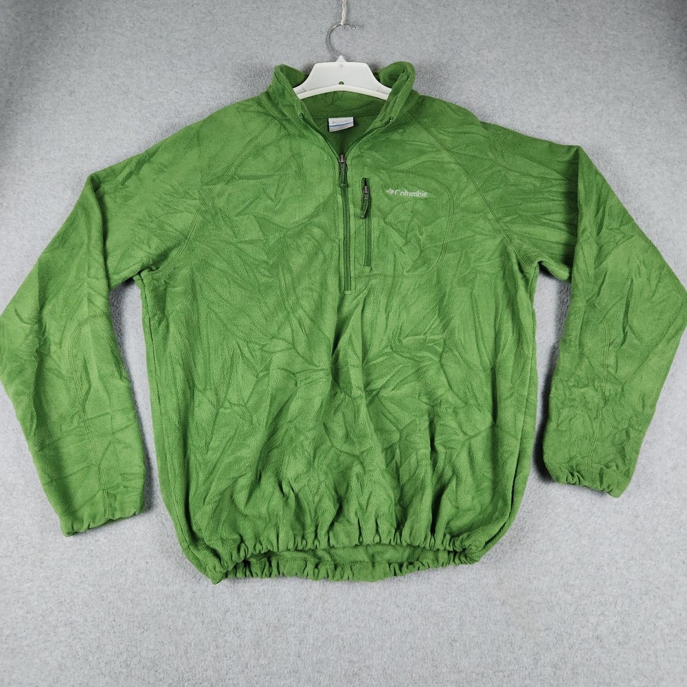 Columbia Fleece Sweater Mens Large Green Cozy Warm Winter Quarter Zip Mock Neck